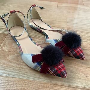Jcrew plaid ankle strap flats